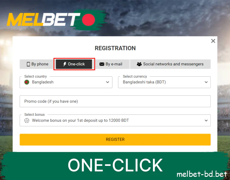 Melbet one-click registration procedure